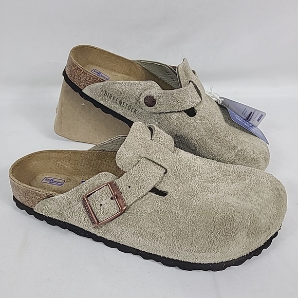 NEW Birkenstock Boston BS Leather Suede Soft Footbed Taupe Sz 38 US W7 M5
